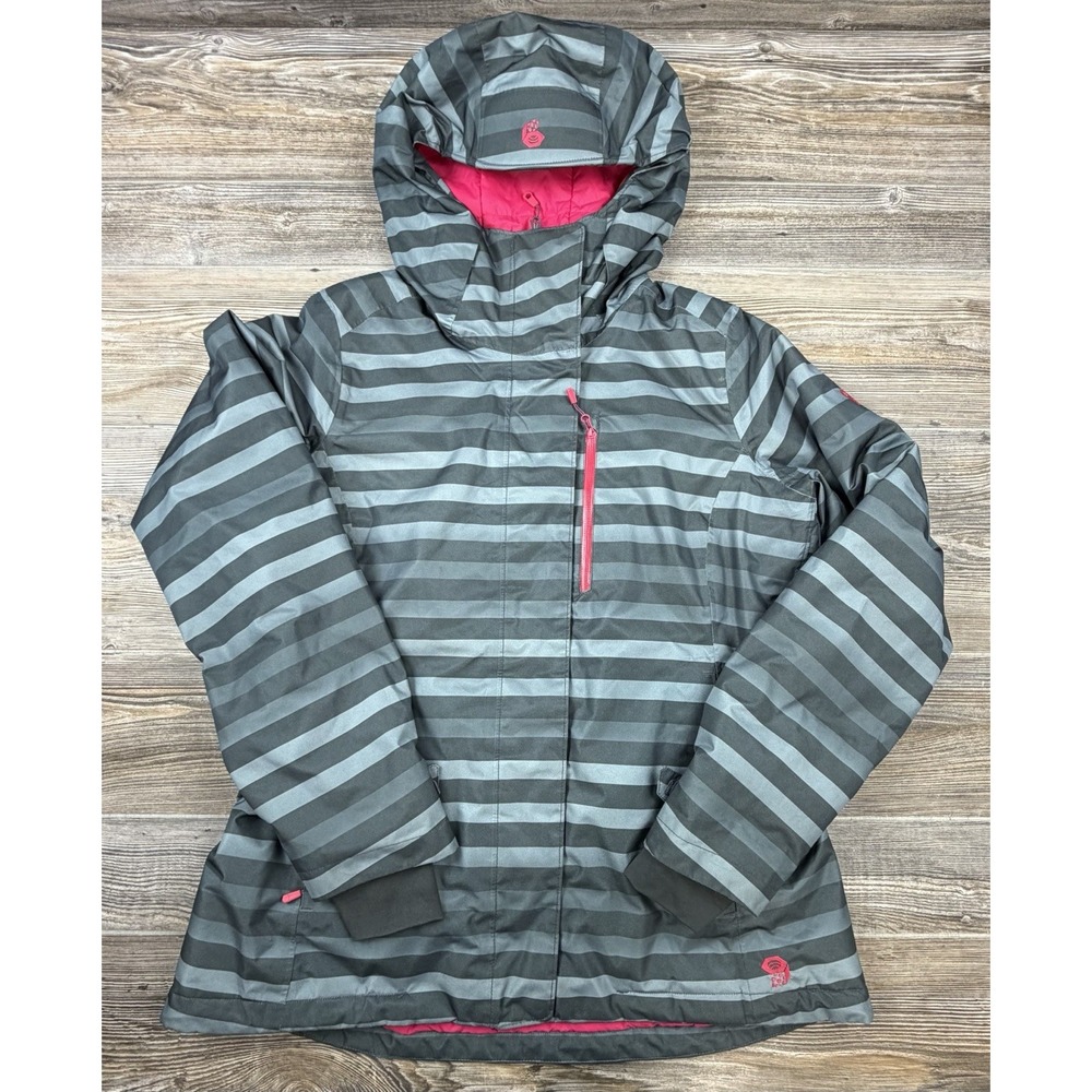 Mountain Hardwear Gray Stripe Dry Q Thermal Q Hooded Ski Jacket Women's L